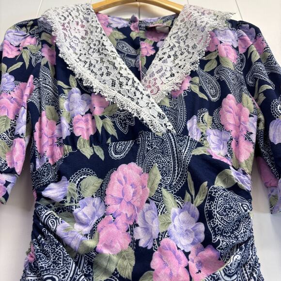 Vintage Dawn Joy Cottage Trad Wife Floral Lace Midi Dress Size 9/10 SAHM Prairie - Picture 8 of 10